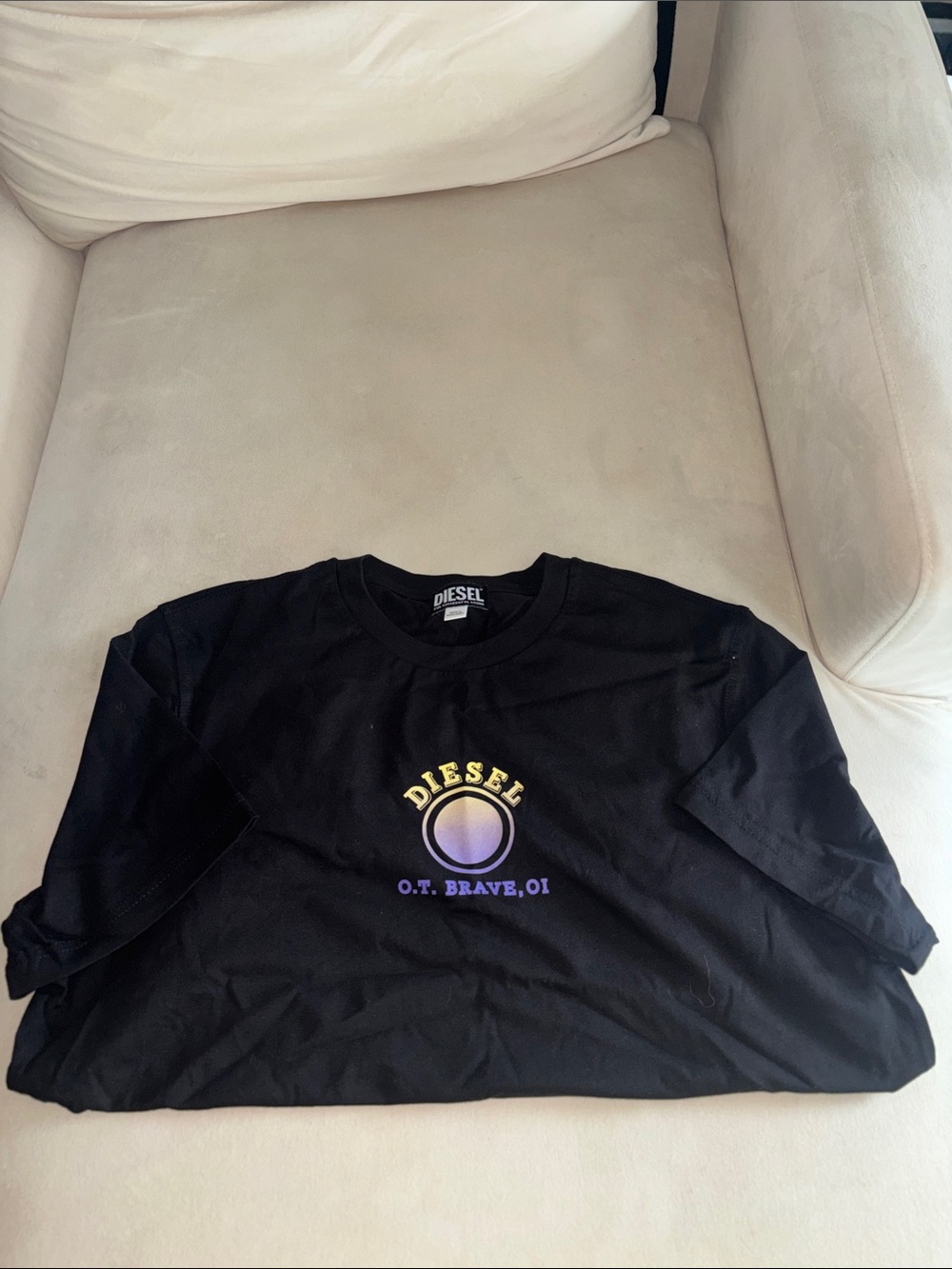 Diesel Black Short-Sleeve Tee with Gold and Purple Gradient Logo